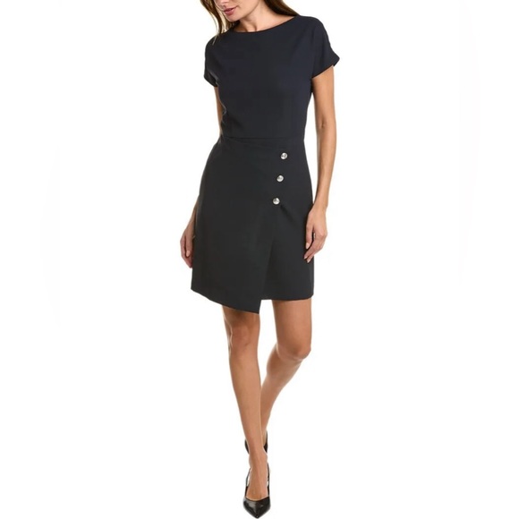 Hugo Boss 40 Datera Wrap Front Sheath Dress In Midnight NWT - Picture 1 of 9